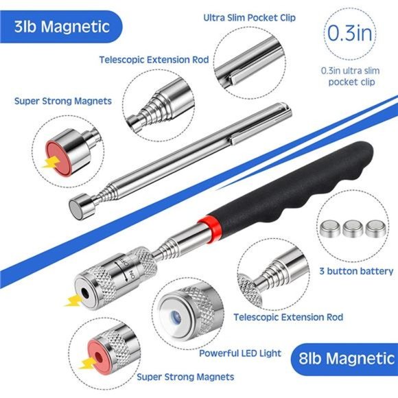 4 Pieces Telescoping Magnet Pickup Tools, 8 lb Flexible Magnetic Stick - Picture 2 of 7